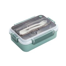 Bento-boxen HOUSBAY roestvrijstalen Bento-lunchbox voor kinderen en volwassenen, stapelbare BPA-vrije voedselcontainers met 3 compartimenten en vorklepel YQ240105