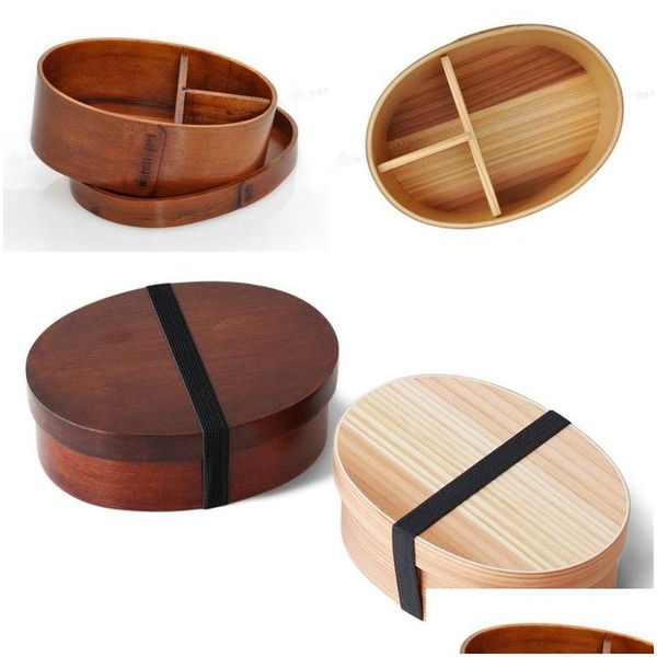 Bento Boxes Boîte À Lunch En Bois Japonaise Sushi Naturel Cam Conteneur De Nourriture Monocouche Étudiant Drop Delivery Home Garden Housekee Organ Dh0Mx