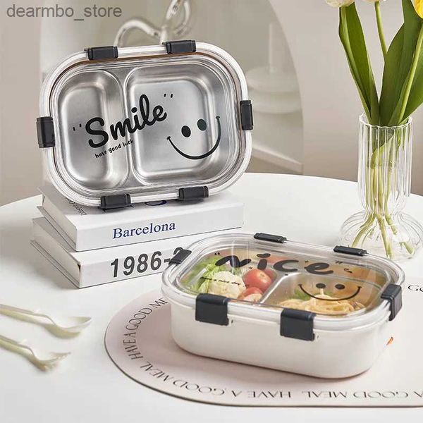 Bento Boîtes Belle boîte à lunch en acier inoxydable Smile Belle fuite de fuite thermique 2 compartiments Bento Conteneur pour filles Boys School Children L49