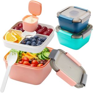 Bento Boxes Lunch Bento Box Salad voor met compartimenten Kawaii Dames Microwave Portable Food Plastic Container School School Toezicht Picnicet 230515