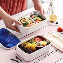 Bento Boxes Microwave dubbele laag lunchbox roestvrij staal PP Bento Box draagbare container drop verzending L49