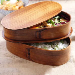 Bento -dozen Natuurlijke houten Japanse lunchbox Dubbele gelaagde Bento Outdoor Picnic School TACLEPARE Food Container Storage Q240427