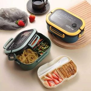 Boîtes à lunch portables à bento avec fourche et cuillère à 2 couches fuite de fuite de rangement aliment