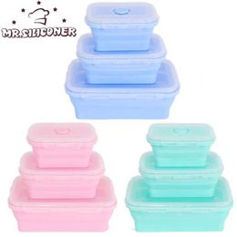 Bento Boxes Silicone Folding Lunch Box 3 stks/Set Foldable draagbare draagbare gebruikt voor voedseltasig containers kommen dozen Q240427