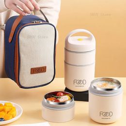 Cajas Bento Caja de almuerzo térmica al vacío de acero inoxidable Bolsa aislada Calentador de alimentos Taza de sopa Contenedores termo Caja de almuerzo para niños tupper 230819