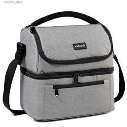 Boîtes à bento VASCHY Boîte à lunch isolée Sac isotherme anti-fuite dans un fourre-tout à déjeuner à double compartiment pour hommes femmes 14 canettes Sac à vin Glacière Gris L240311