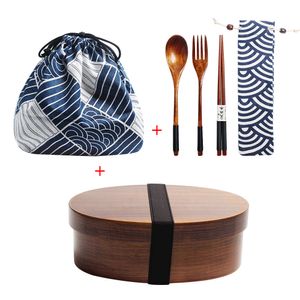 Boîtes à bento Kit de déjeuner en bois Style japonais pour enfants Conteneur à sushi 1 couche Vaisselle Étudiant avec compartiments 220923