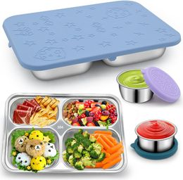 Boîte à déjeuner Bento, récipient à déjeuner en acier inoxydable pour enfants, boîtes à déjeuner en métal étanches pour préparation de repas