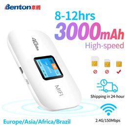Benton 4G Lte Wifi Router Draadloos Draagbaar Ontgrendelmodem Mini Outdoor spot 150 ms Pocket Mifi Simkaartsleuf Repeater 3000 mah 240113