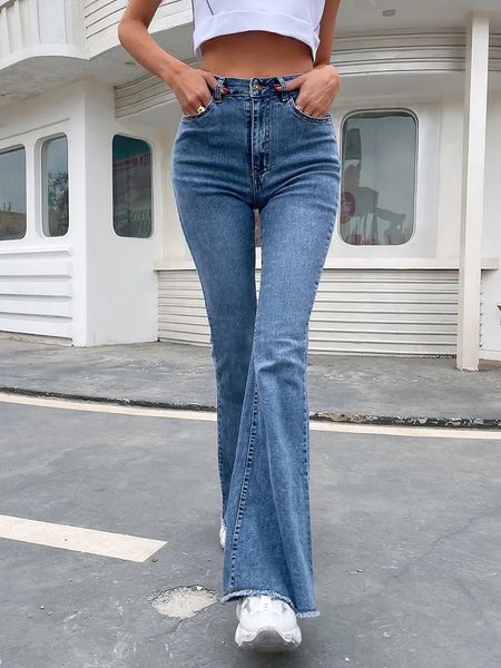 Bouton de Boununffy mouche des femmes brutes chaquaires jeans automne femme femme pantalon denim jean femme haute taille pleine longueur slim 240403