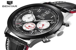 Benyar Brand Sport Chronograph imperméable Chronograph Men Watch Top Brand Luxury Luxury Male Leather Quartz Militz Wrist Watch Men Clock SAAT25888672992