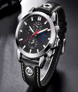 Benyar Fashion Sports Chronograph Watchs Men Moon Phase en cuir en cuir Squelette Quartz Watch Support Drop White Red9002364