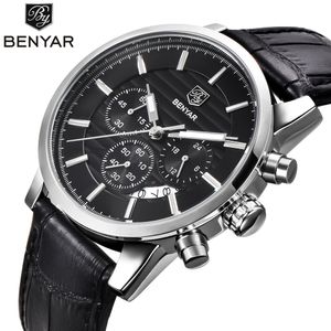 Benyar mode roestvrij staal chronograaf sportheren horloges topmerk luxe kwarts zakelijke horloge klokrelogio masculino