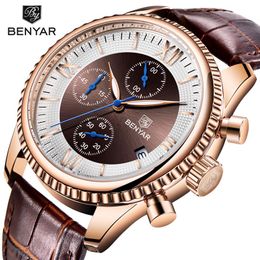 BENYAR montre pour hommes mode Sport montre à Quartz hommes montre-bracelet hommes horloge haut marque de luxe en cuir montres hommes Relogio Masculin298R