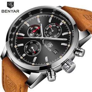 Benyar Men Watch Top Brand Luxury Luxury Male Leather Quartz Chronograph Military Imagepropropward Watch Men Sport Clock Relojes Hombre Y19051 193N