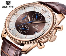 Benyar Men039s Watch Fashionsportquartz Watch Men Wallwatch Reloj Top Marca de cuero de lujo Relojes Men Relogio Masculin4314264
