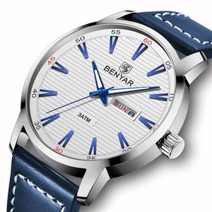 BENYAR Nieuwe Mannen Horloge Luxe Topmerk Automatische Week Datum Militaire Mode Mannelijke Quartz Lederen Horloge Relogio Masculino227A