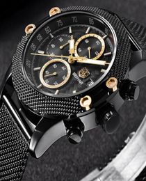 Benyar Sport Chronograph Fashion Watches Men Mesh Rubber Band étanche de la marque de luxe étanche à la marque Gold saat drop296h7222082