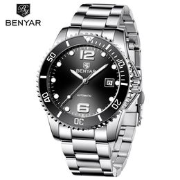 Benyar Top Brand Men Mechanical Watch Automatische mode Luxe roestvrijstalen mannelijke klok219x