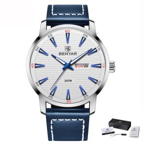 Benyar Watch Luxury topmerk Automatische week Datum Militaire mode mannelijk kwarts leer polshorloge relogio masculino