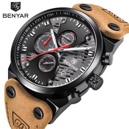 BENYAR impermeable 30M al aire libre hueco deportes cronógrafo reloj esqueleto calendario relojes de cuarzo para hombres soporte drop297W