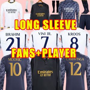 Benzema Soccer Jerseys 23 24 Football Shirt Vini Jr Modric Rodrygo Rudiger 2023 2024 CAMAGAGEA CASEMIRO REAL MADRIDS GARDE LONG LONGES LONGES FANS PLAGEURS FANS JOUEURS