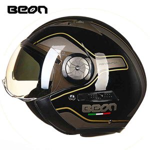 BEON Moto 3/4 visage ouvert Moto Casco Capacete Vintage rétro motard Scooter casque Double visière