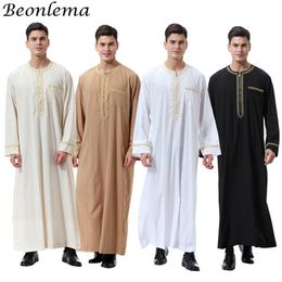 Beonlema O-hals Arabische Abaya Musulman Homme Dubai Kaftan Lange Mouwen Volwassen Jubba Thobe Pakistan Mannen Kleding Gebed Clothes232Z