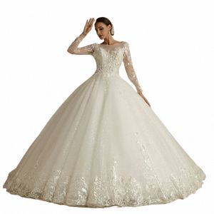 Bepeithy Scoop dentelle ivoire FR robes de mariage pour 2023 mariée Princ manches longues blanc paillettes robe de bal de mariée dos ouvert k9f5 #