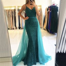 Bepeithy V-nek Mermaid Lange Jurk Avondjurken 2020 Vestido de Festa Groene Kant Prom Party Gown Robe de Soiree LJ201119