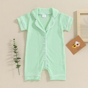 Beqeuewll Baby jongens meisjes jumpsuits korte mouw rapel kraag knop naar beneden getextureerde rompers geboren pyjama's voor 018 maanden 240325