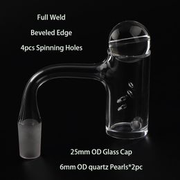 Rookaccessoires Volledig gelaste kwartsbanger met afgeschuinde rand met 4 stuks draaigaten Glazen bubbeldop Marmeren parels Ballen 10 mm 14 mm 18 mm spijkers voor waterpijpen Dab Rigs