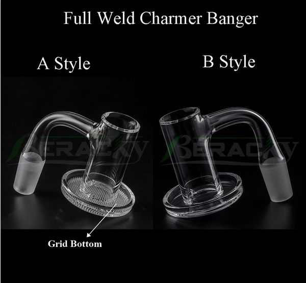 Beracky Two Styles Full Weld Smoking Quartz Charmer Banger con rejilla inferior 20 mm OD Borde biselado Sin costura Blender Nail Nail para vidrio Agua Bong Dab Rigs Pipes