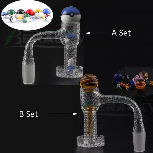 Beracky Deux Styles Sablé Pleine Soudure Fumer Terp Slurper Quartz Banger Avec Verre Terp Marbre Vis Ensemble 20mmOD Clous À Bords Biseautés Entièrement Soudés Pour Bongs Rigs