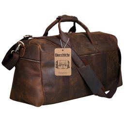 Berchirly Vintage Crazy Horse en cuir véritable hommes bagages de voyage voyage peau de vache naturelle grand sac de week-end Hangbag LJ200922244S