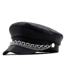 Boina señoras otoño invierno sombrero cuero PU estilo británico tapa plana octogonal gorra ajustable mujer 230830
