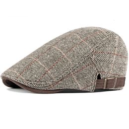 Beret Men Hats Plaid Caps Black HerringBone Sboy Gorras Hombre Tweed Flat Cap Mens Hat Winter Autumn Boinas 230509