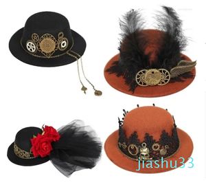 Béret haut-de-forme gothique plume Halloween âge industriel accessoires pour cheveux et équipement lunettes roses