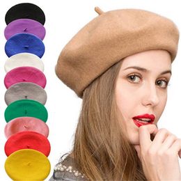Beret Wool Franse kunstenaar stijl Warm Winter Beanie Hat Retro Plain Solid Color Elegant Lady All Matched Autumn Caps 230822