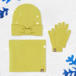 Bérets 0 à 5 ans chapeau d'automne et d'hiver pour enfants trois ensembles confortable cou chaud mignon arc bébé bonnet bonnet écharpe gants