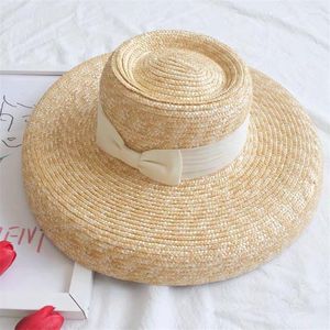 Boinas 01812-panshi Desige 15 cm ala verano hecho a mano papel de paja gorra de sol hombres mujeres ocio vacaciones sombrero de playa