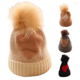 Boinas 094B Sweet Cute Children Love Knitted Hat Beanie Travel con Pom-Pom Otoño e invierno para bebés, niños y niñas