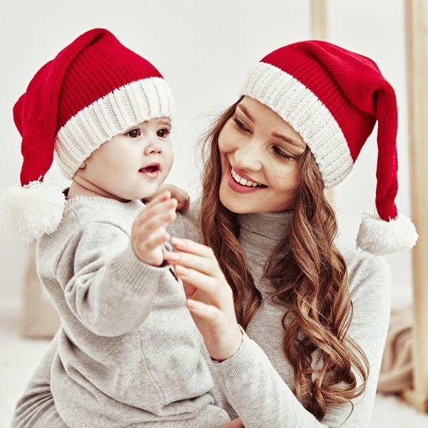 Boinas 1 unid lindo pompón niños niña niño gorro gorra navidad padre-niño sombrero color sólido cálido crochet mamá bebé capo para niños