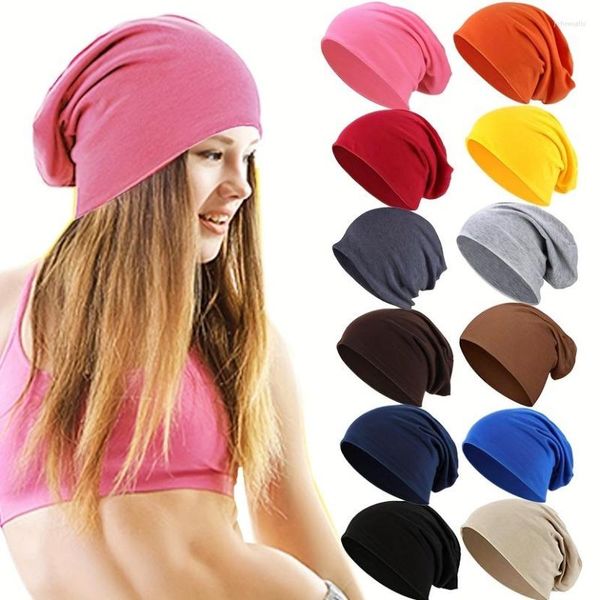 Bérets 1 pièce mince tricot bonnets amples casquettes unisexe hip-hop casquette de sommeil chapeau nain couleur unie doux hijab turban bonnet de course pour adulte