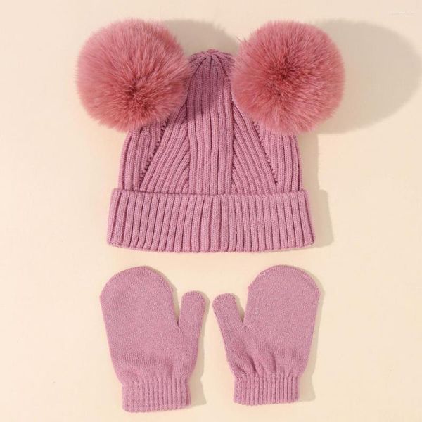 Bérets 1 ensemble beau chapeau mitaines doux enfants tricoté résistant au froid hiver bonnet thermique gants kit