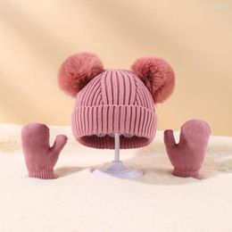 Bérets 1 ensemble simple chapeau gant anti-décoloration garder au chaud extensible bébé filles garçons enfants bonnet bonnet gants kit