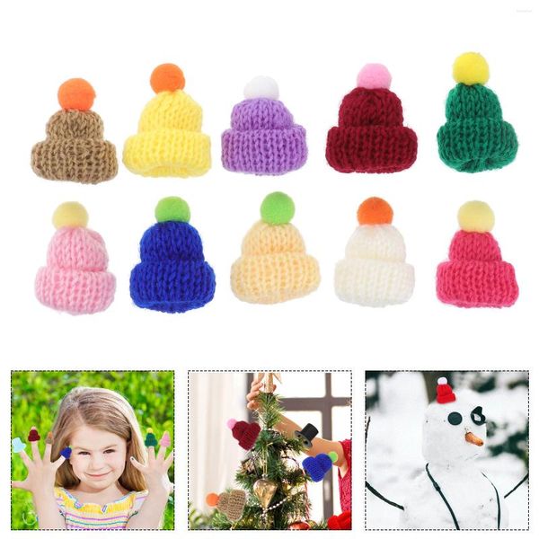 Bérets 10 pièces Mini chapeau tricoté bricolage faisant des bouteilles d'accessoires Santa déco matériel fait à la main en plastique tricoté ornements d'arbre de Noël