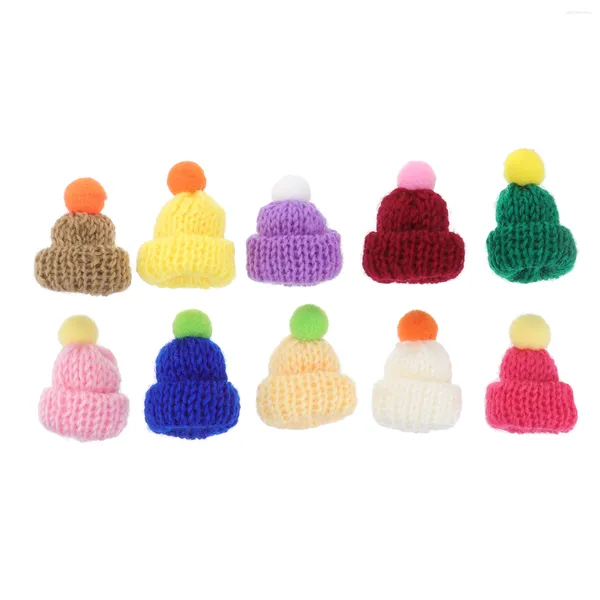 Bérets 10 pièces Mini chapeau tricoté, accessoire de fabrication de bricolage, poupées miniatures tricotées, décoration en plastique, accessoires de maison de poupée