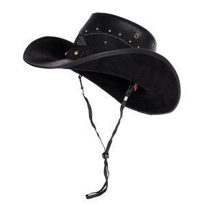 Beretten 100% lederen vrouwen mannen westerse cowboy hoed zomer mesh ademende sombrero hombre caps papa Godfather hoeden 2 szie plus sizeabe289j