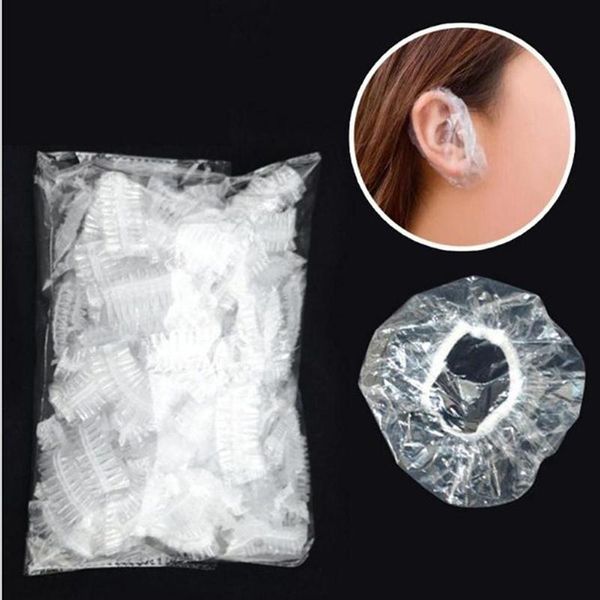 Boinas 100 Uds desechables de plástico impermeable Protector de oídos tapas salón peluquería tinte escudo protección gorro de ducha ToolBerets